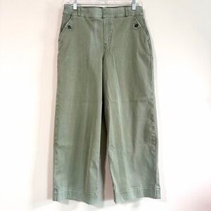 SPANX Sage Green Twill Wide-Leg Cropped Pull On Stretch Pants Women’s Size Large